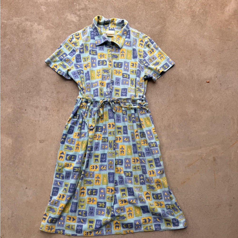 Vintage Women's Short Sleeve Collared Midi Dress bathing suit coverup